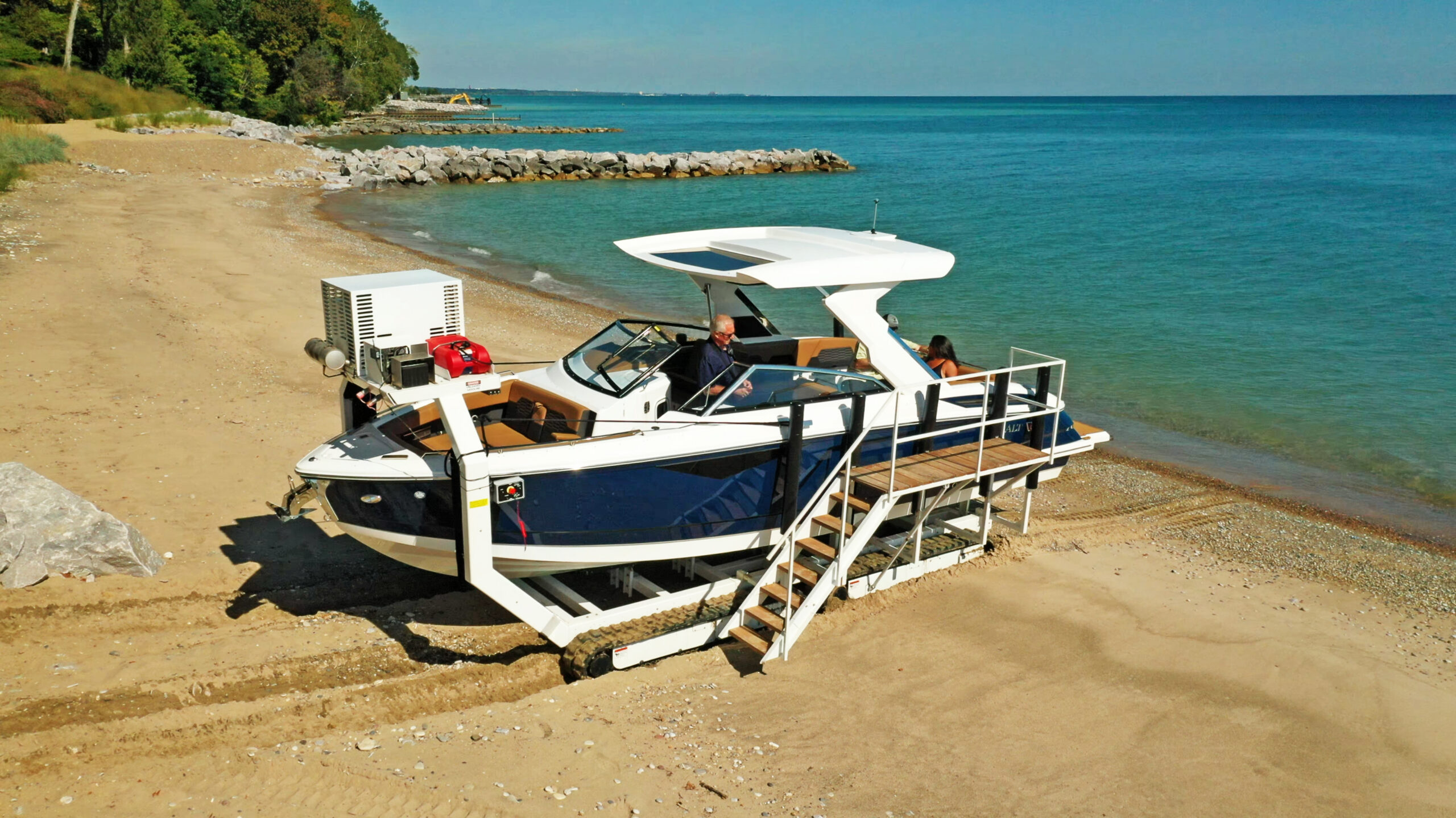 Boat staged on Beachlauncher on the beach